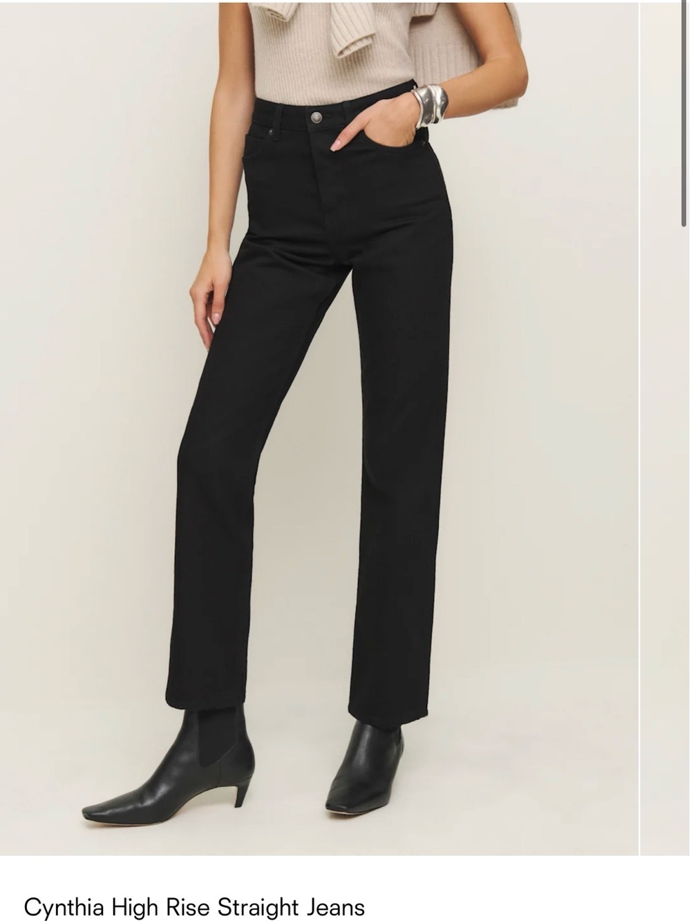 Reformation Black Cynthia High-Rise Straight Jeans